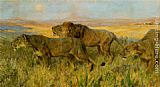 Arthur Wardle Lions sunset painting